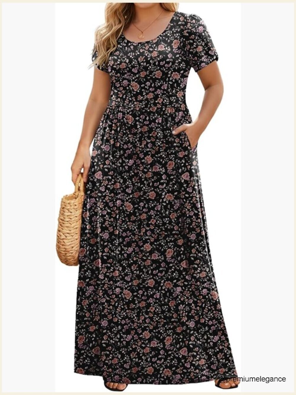 Plus Size Maxi Dress Summer Casual Loose Flowy Long Sundress with Pockets
